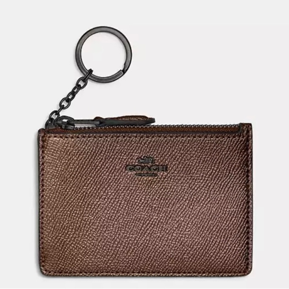 Coach Mini Skinny Id Case Rose Gold Key Chain Wallet Compact Coin Purse NWT